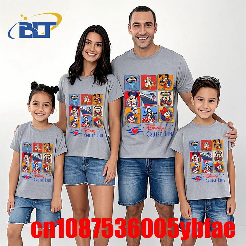 Cute Disney Cruise Line Mickey and Friends Print T-shirt Dad and mom kids Cotton Short Sleeve Family Matching Outfits Casual Top 4