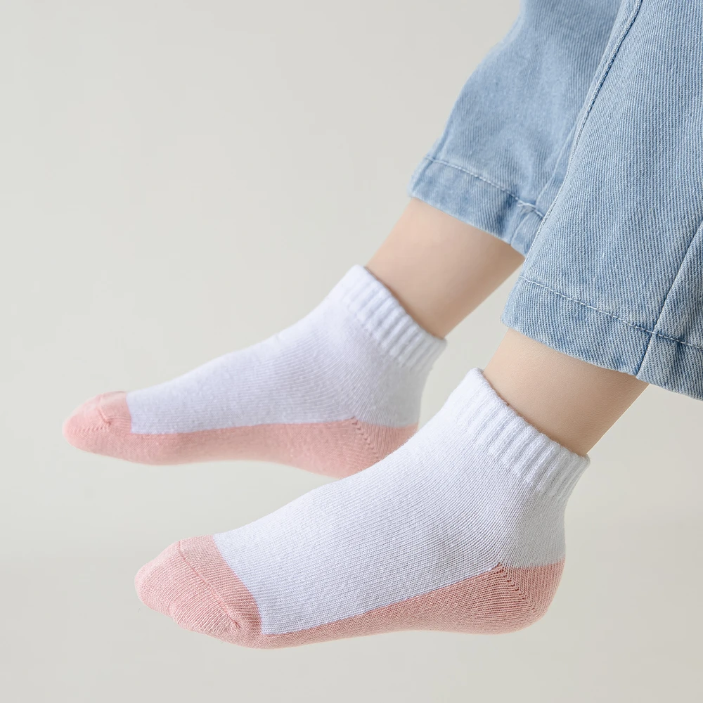 5 Pairs Spring Children Socks 100% Cotton Kids Fashion Black White Pink Student Baby Girl Boy Sports Short Socks For 1-12 Years 5