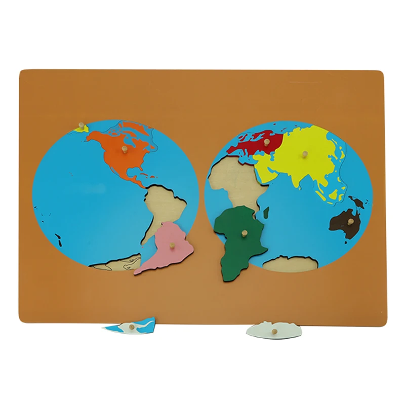 World Puzzles Map With Knob 3D Puzzle Game Geography Learning Wood Maps Color Board Montessori Educational Teaching Toys GE007-3
