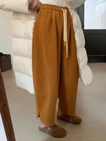 plus Size Women's Comfortable Wide Leg Corduroy Pants Dstring High Waist Loose Fit Autumn Winter Casual Long Trousers - Image 2