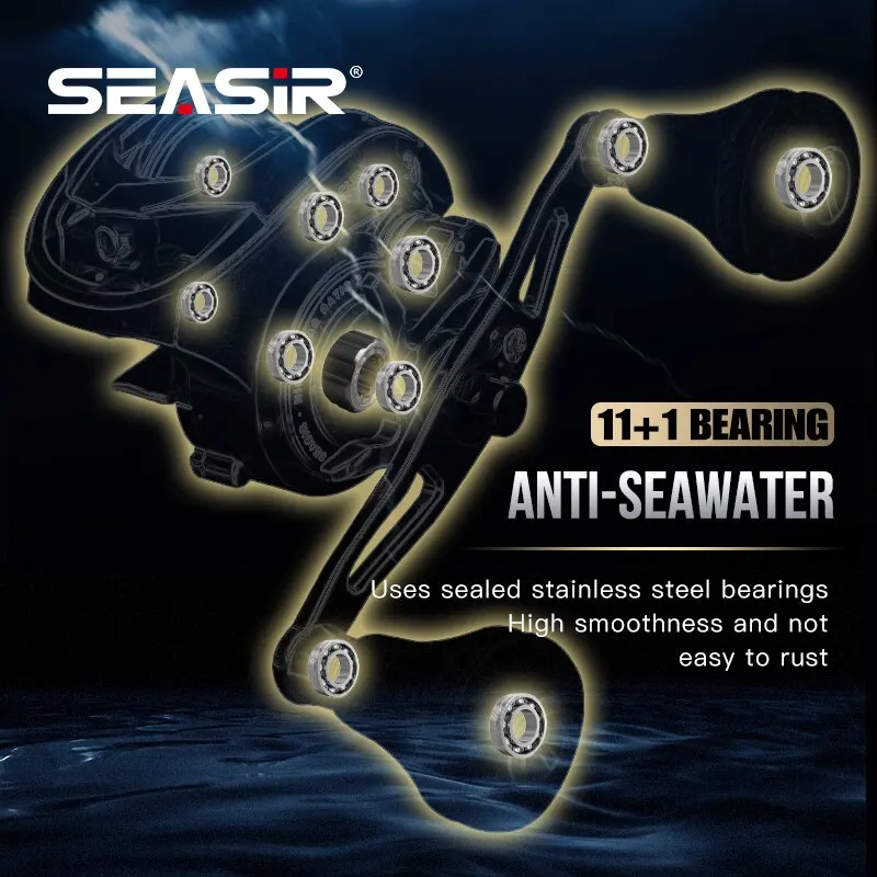 Seasir Megacuda 베이트 캐스팅 릴, 딥 스풀 6.5:1 알루미늄 프레임, 탄소 사이드 더블 핸들 지깅 금속 릴, 바닷물 드래그 15kg