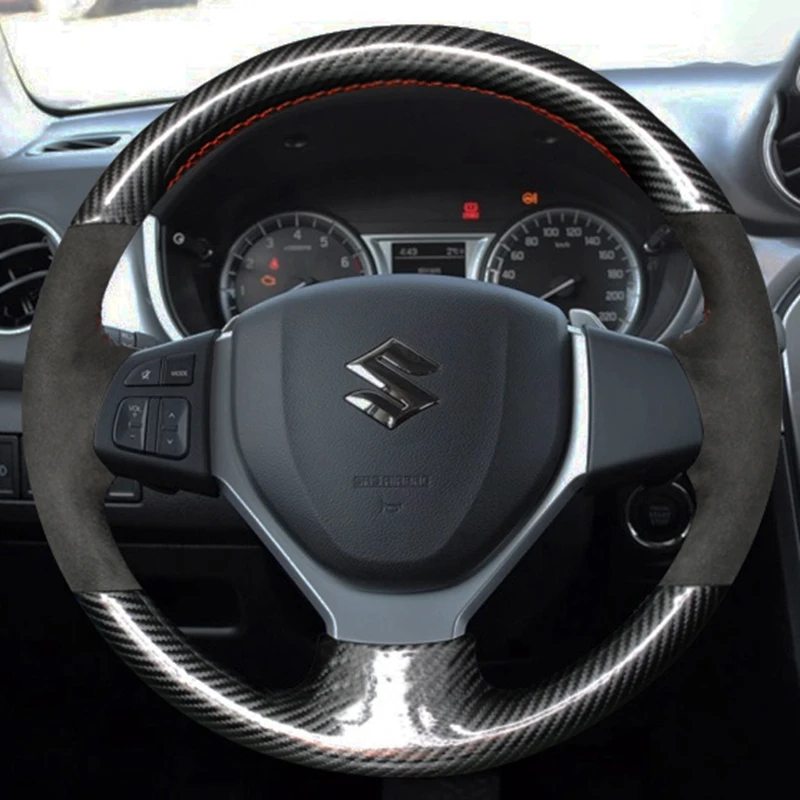 CustomCarSteeringWheelCoverCarbonFiberGenuineLeatherFitFor