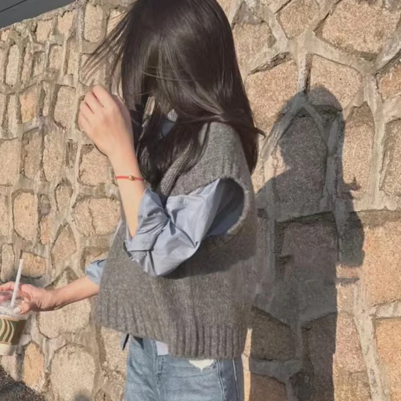 Women V Neck Knitted Vest Sweater