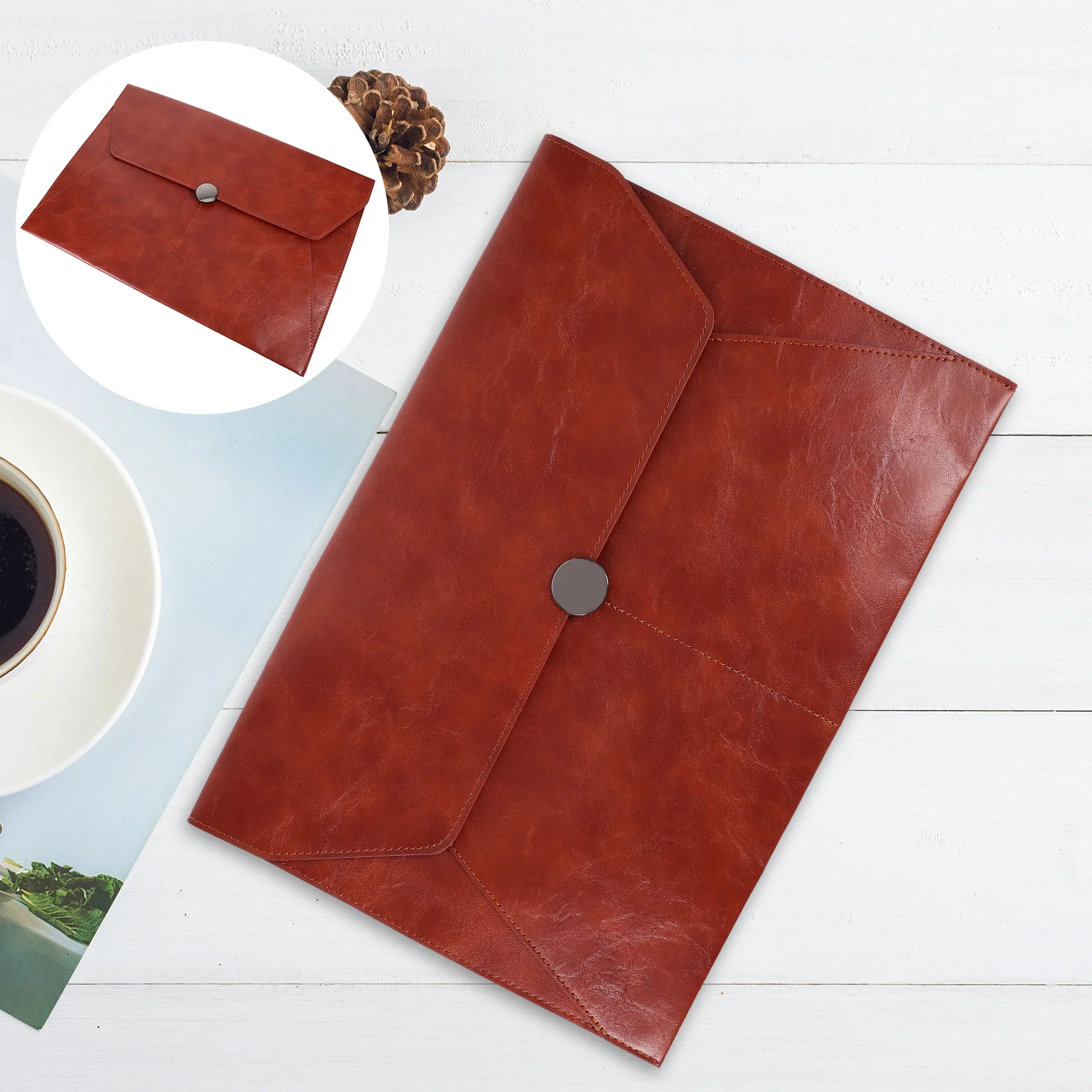 

Leather Document Folder A4 File Organizer Bag Travel Portfolio Case File Storage Organizer Office Large Capacity File Folder Bag