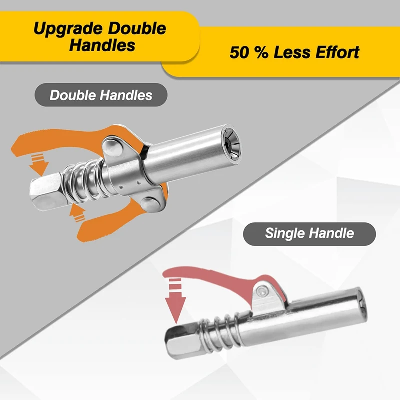 2Pcs Coupler Double Handle Grease Nipples Quick Lock Release Grease Nipples Ends Couplers Compatible Fitting