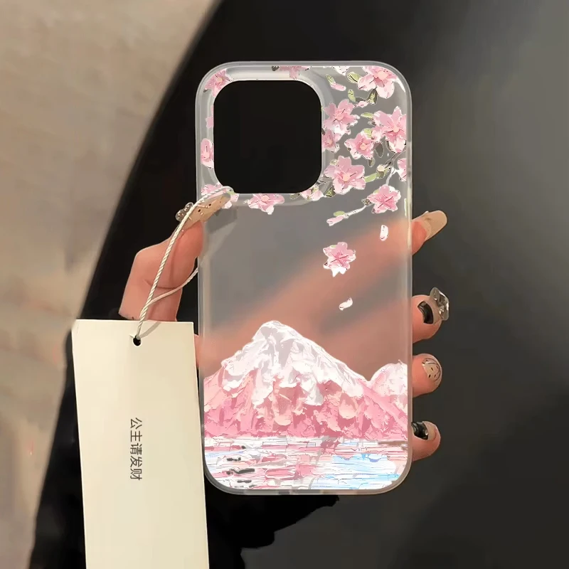 Transparent Japanese Cherry Blossom & Mount Fuji Phone Case