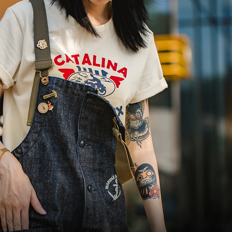 Maden Unisex Denim Overalls Vintage Jumpsuits Baggy Navy Deck Overalls For Female Male Wide-leg Oversize Jeans Couple Clothing 2