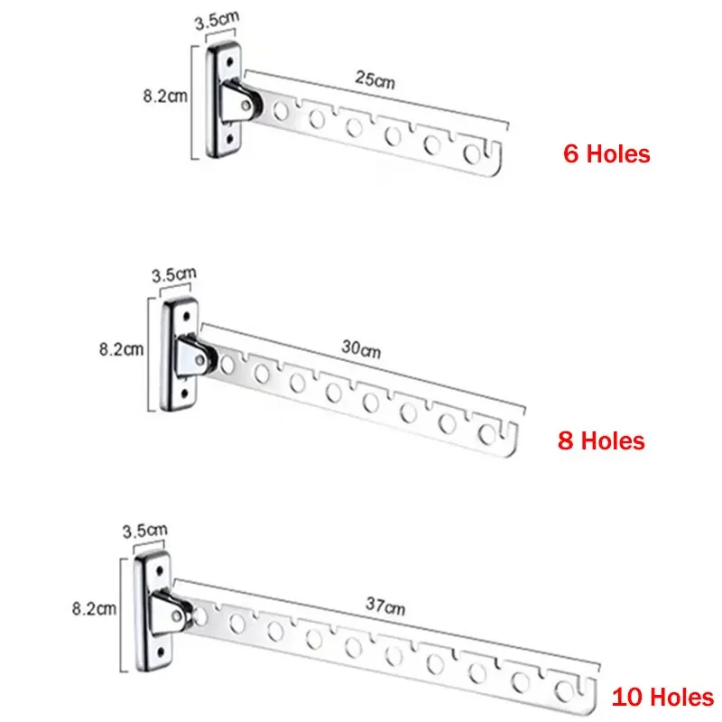 6/8/10 Holes Stainless Steel Clothes Rack Hook Foldable Clothes Hanging Rod Multi-Purpose Clothes Drying Rack for Closet Storage 6