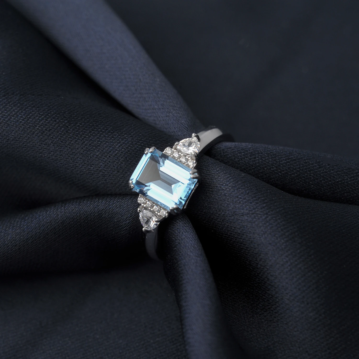 Potiy Sky Blue Topaz 에메랄드 커팅 반지, 여성용 선물,  쥬얼리, 우아한 발렌타인 패션, 무료 배송