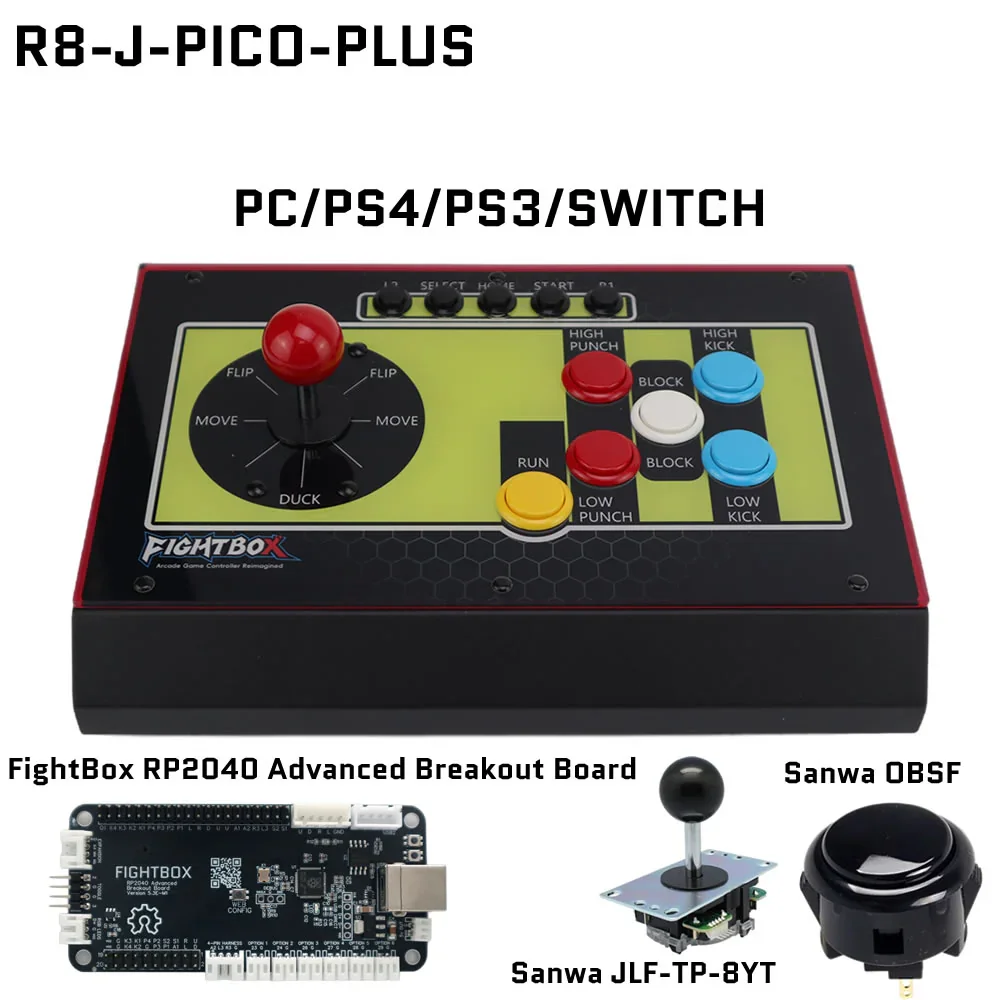 FightBox R8-J 히트박스 스타일 산와 버튼 및 8방향 조이스틱 아케이드 ..