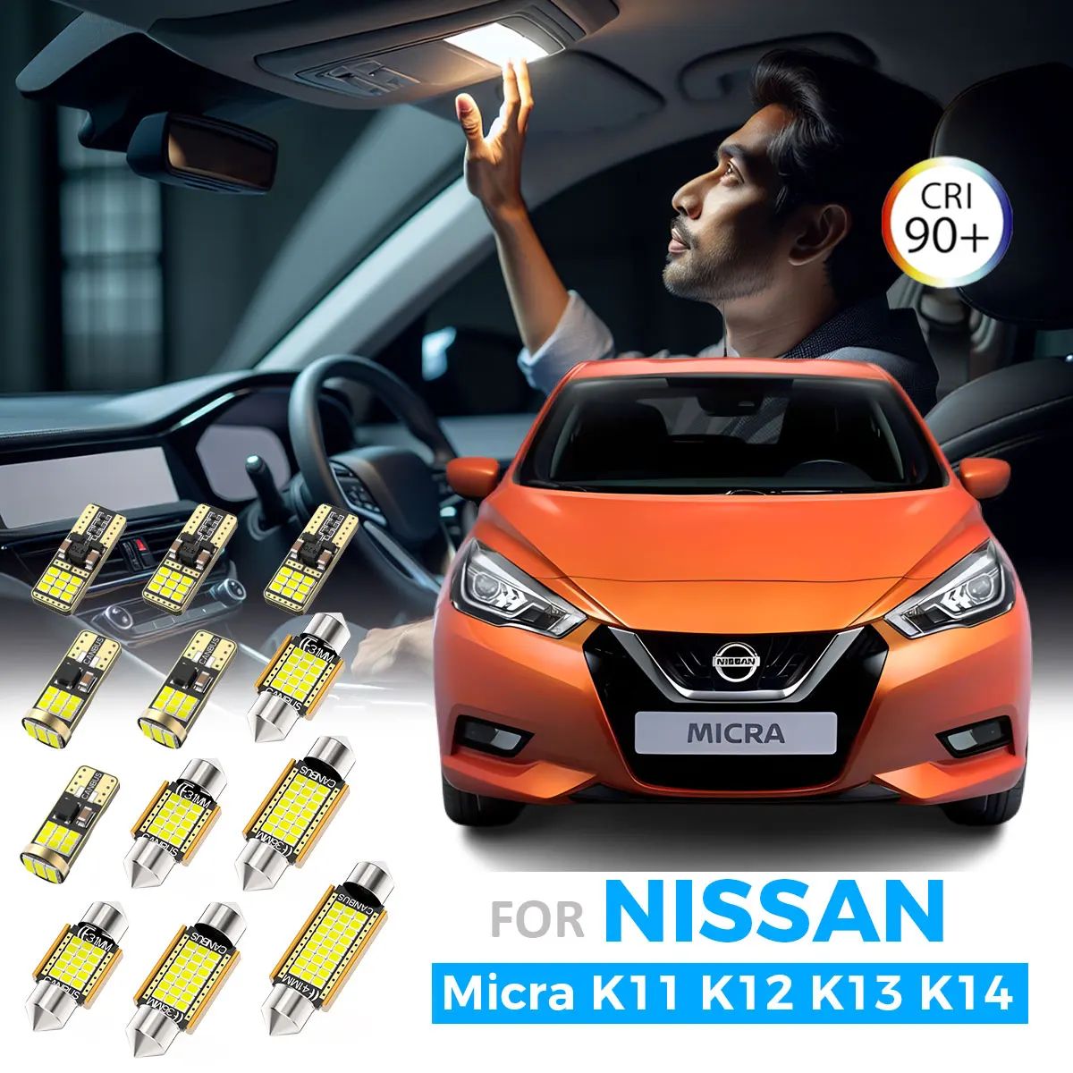 thumbnail image 1 of Kit de iluminación interior con bombillas LED AENVTOL para Nissan Micra K11 K12 K13 K14 1993-2018 2019 2020 2021 2022 2023 2024 Accesorios, 1 of 4