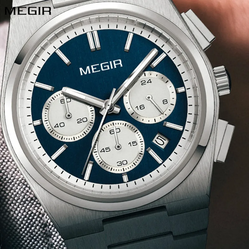 

MEGIR Men's Business Watches Original Analogue Quartz Wrist Watch Luminous 5ATM Waterproof Steel Large Dial Clock Reloj Hombre