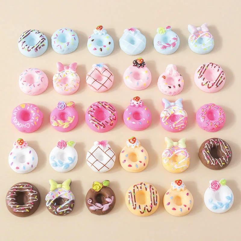 Leslie 15 Stück Mix Kawaii süße Harz Donuts Flatbacks Cabochon Verzierungen Mädchen DIY Haarschmuck Nail Art Dekoration