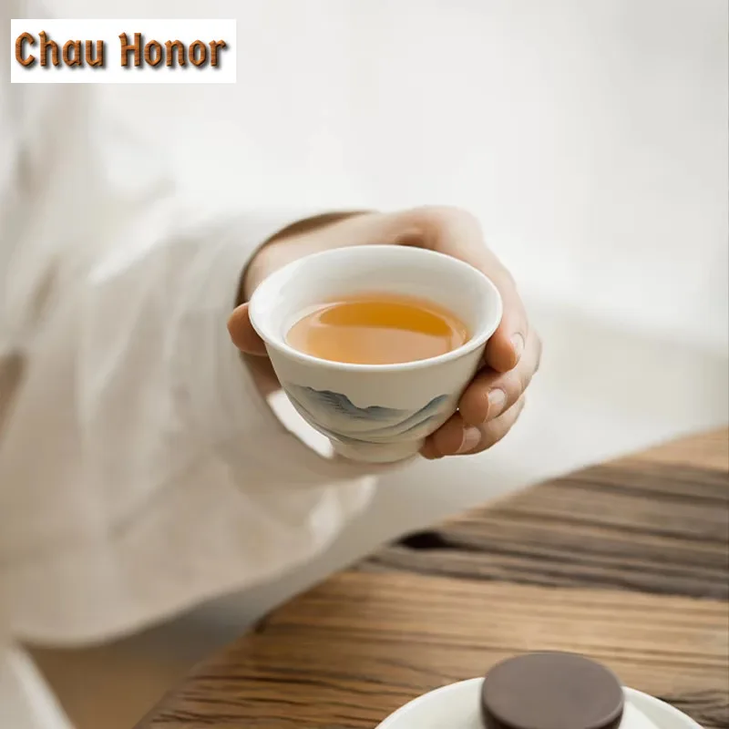 Customize Chinese Landscape Kung Fu Teaset Ceramic Portable Teapot Set Travel Gaiwan Tea Cup of Tea Ceremony Teacup Carrying Bag