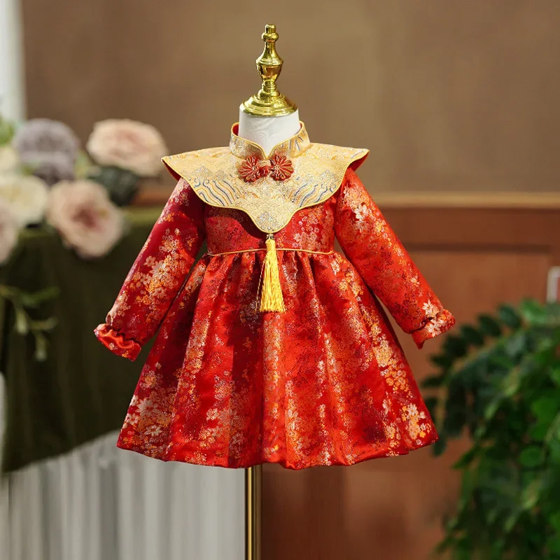 

Традиционная китайская одежда, платья для маленьких девочек на день рождения, детские костюмы для девочек, детское платье на Новый год 1-5 лет