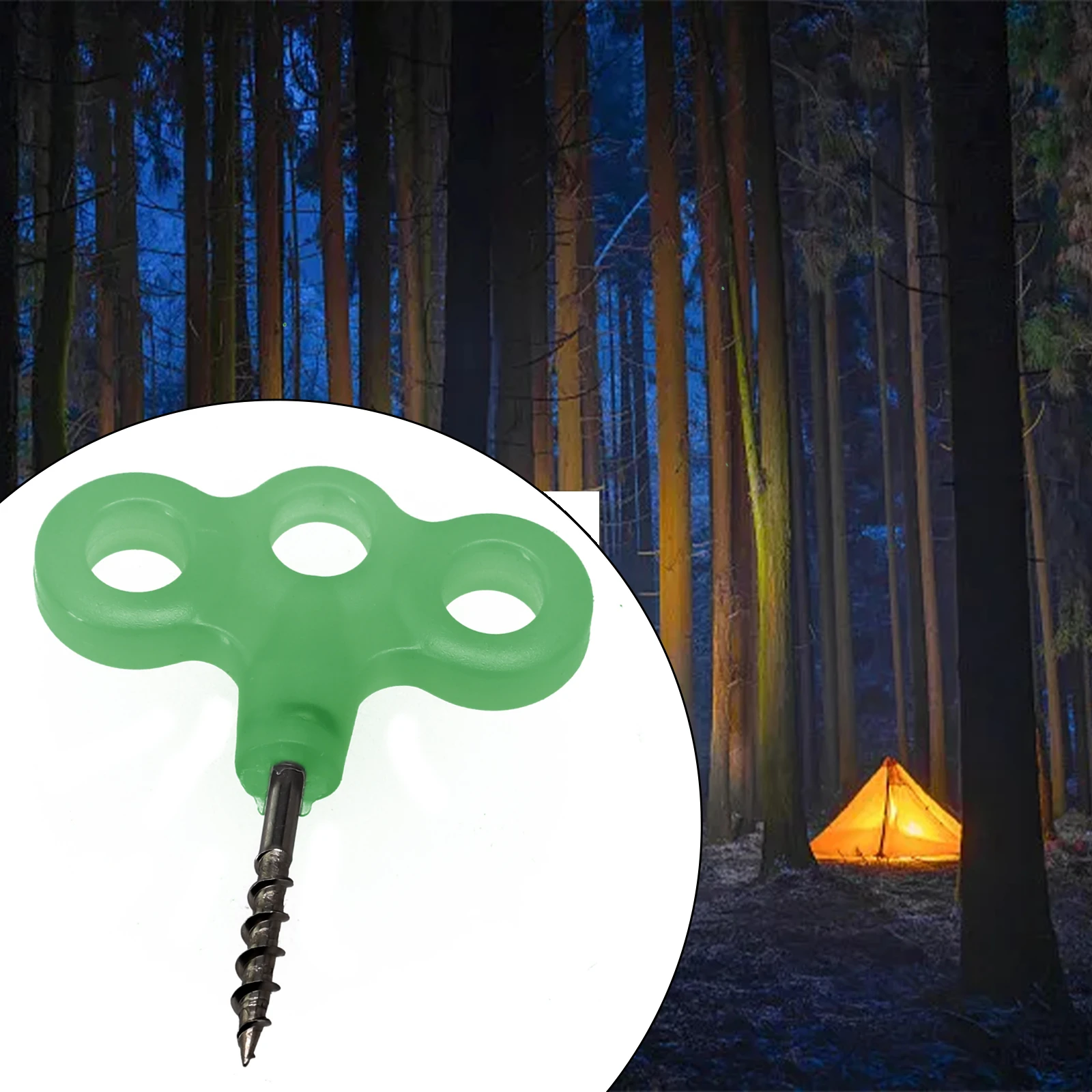 

Camping Luminous Tent Screw Peg Nail Spike Hook Rope Tree Decking Travel Peg Luminous Plastic Head Stainless Steel Three Holes