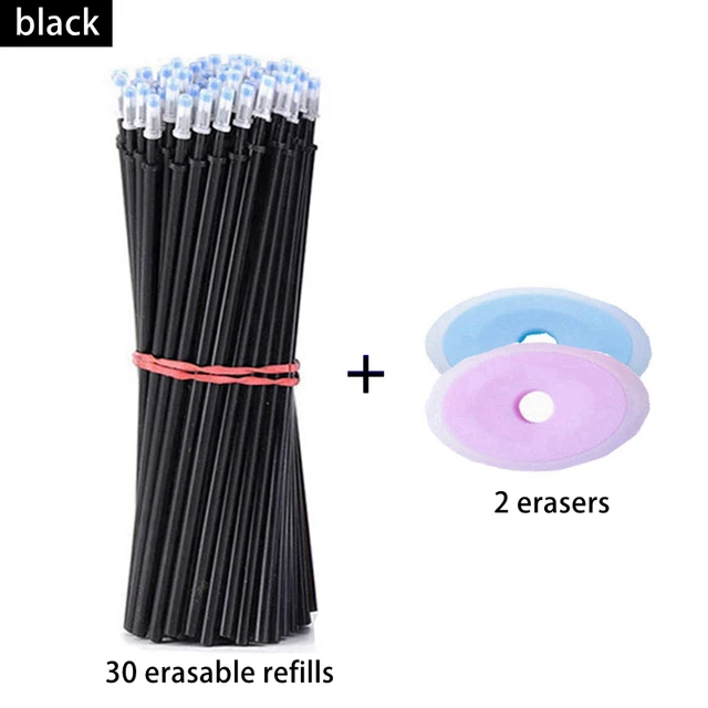 Haile 30 Pcs/set Cute Erasable Gel Pen Ballpoint Pens Rod 0.5mm Refills Blue/Black Ink Washable Handle School Writing Supplies 32 Pcs-black refill