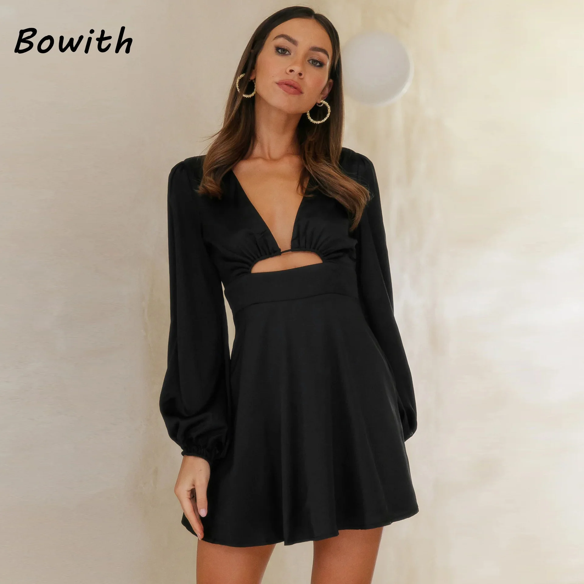 

Bowith Wedding Party Dress Elegant V-neck Long Sleeved Short Dress Bridesmaid Homecoming Cocktail Dress For Women Prom 2024New