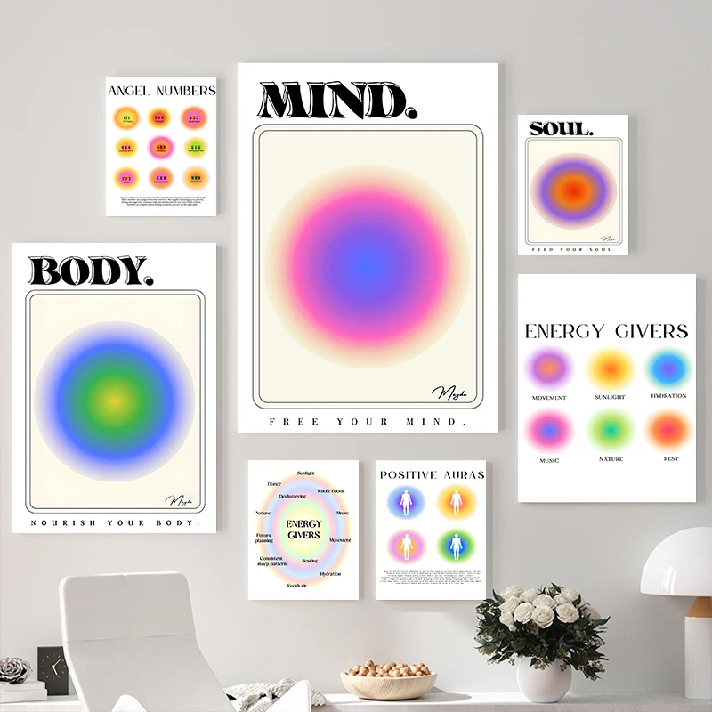 

Gradient Spiritual Aura Angel Number Canvas Painting and Print Aesthetic Danish Pastel Poster Nordic Wall Art Picture Home Decor