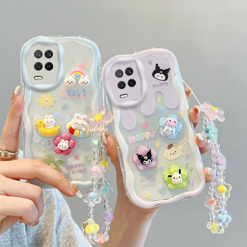 

3D Fashion Luxury Adorable Doll Bear Cartoon Soft Silicon Phone Case On For Oppo K9x K9 9x OppoK9x Wristband Back Cover