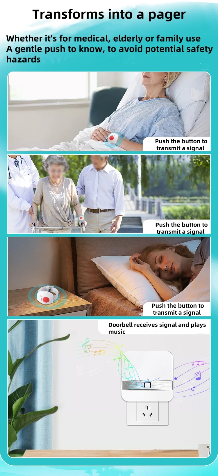 Remote Emergency Button SOS Call Button Wireless Wristwatches Emergency SOS Medical Alert System for Seniors Patients Elderly