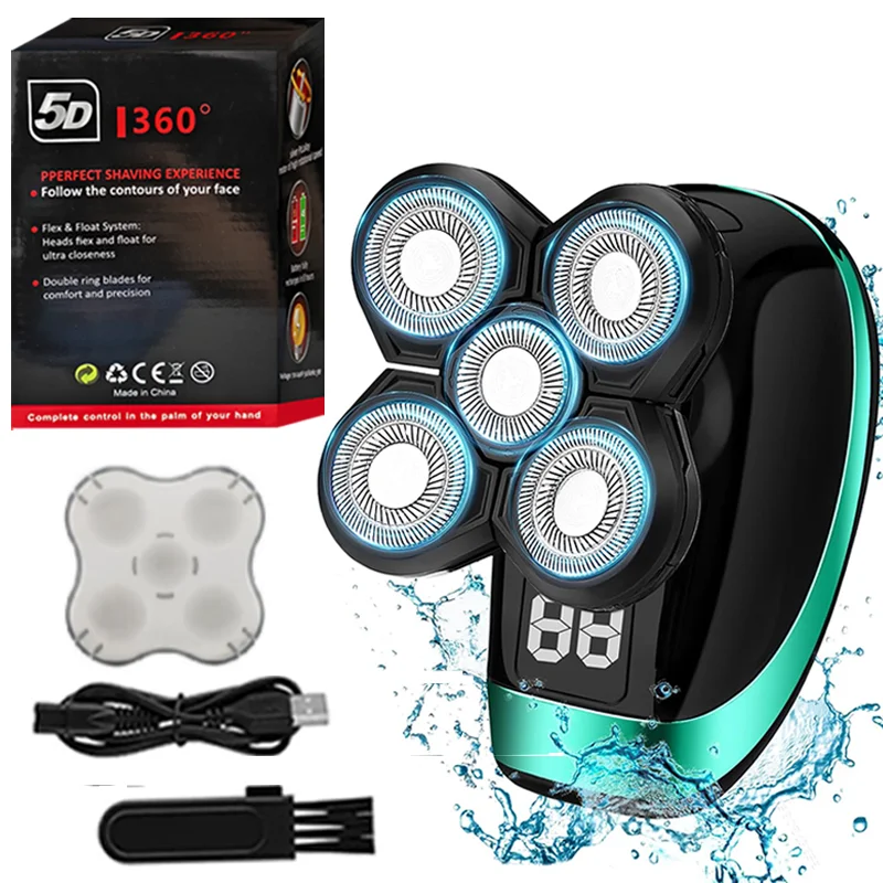 Electric Shaver 5-in-1 Professional Waterproof Beauty Set Men's LCD Rechargeable Beard Bald Head Shave