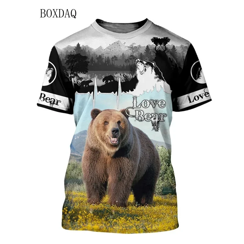 

Bear Graphic Men's T-Shirts Loose O-Neck Short Sleeve 3D Animal Printing Streetwear Male Tees 6XL Large Size Summer Casual Tops