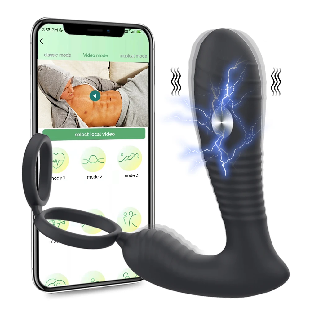 Vibratore Prostata Stimolatore Anale Massaggiatore Ritarda Eiaculazione Anello di Blocco Anale Butt Plug APP R_voghion.com