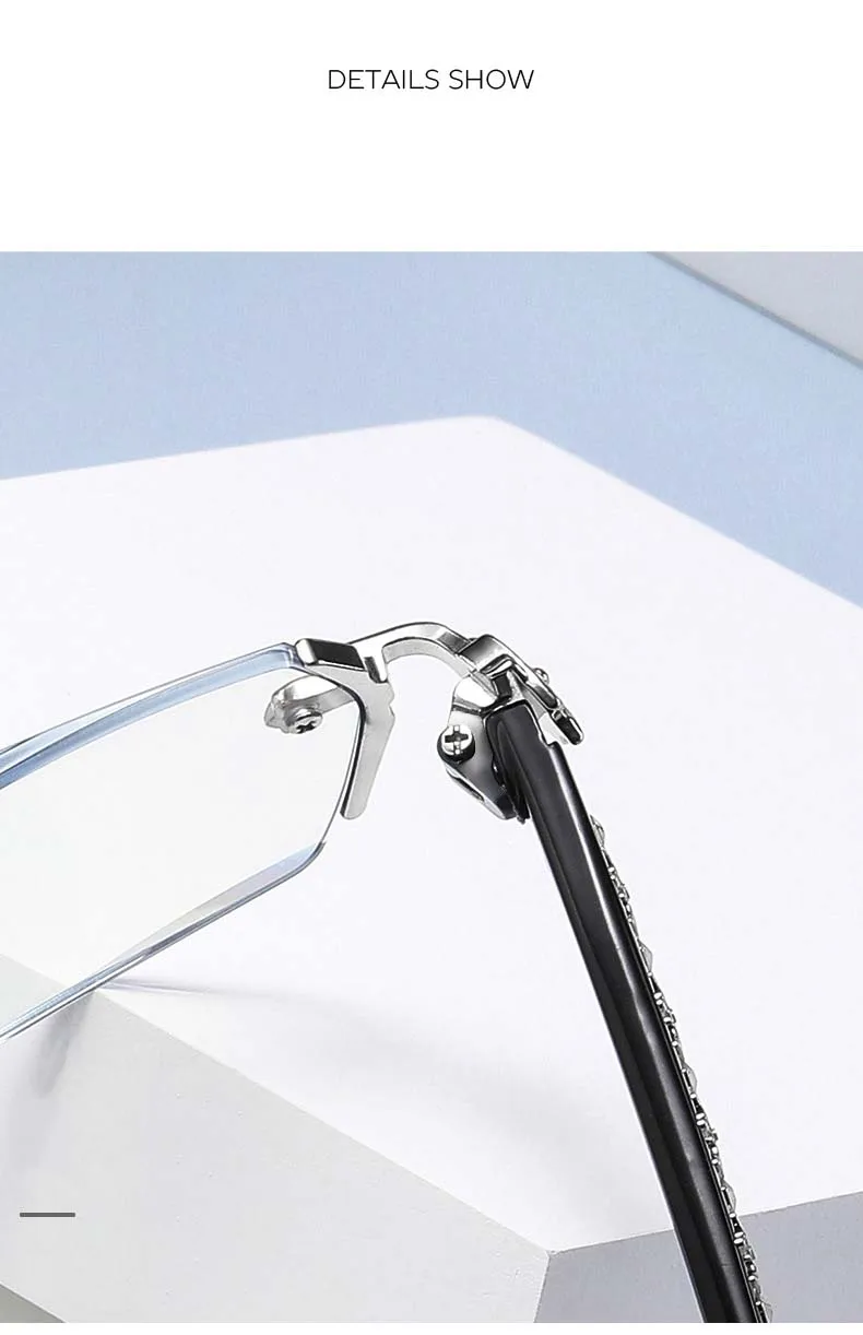 Neue Anti-Blaulicht-Progressivbrille mit rahmenlosem, kantenschneidendem Metall, hochauflösender Augenschutz-Lesebrille 2273 – Detail 3