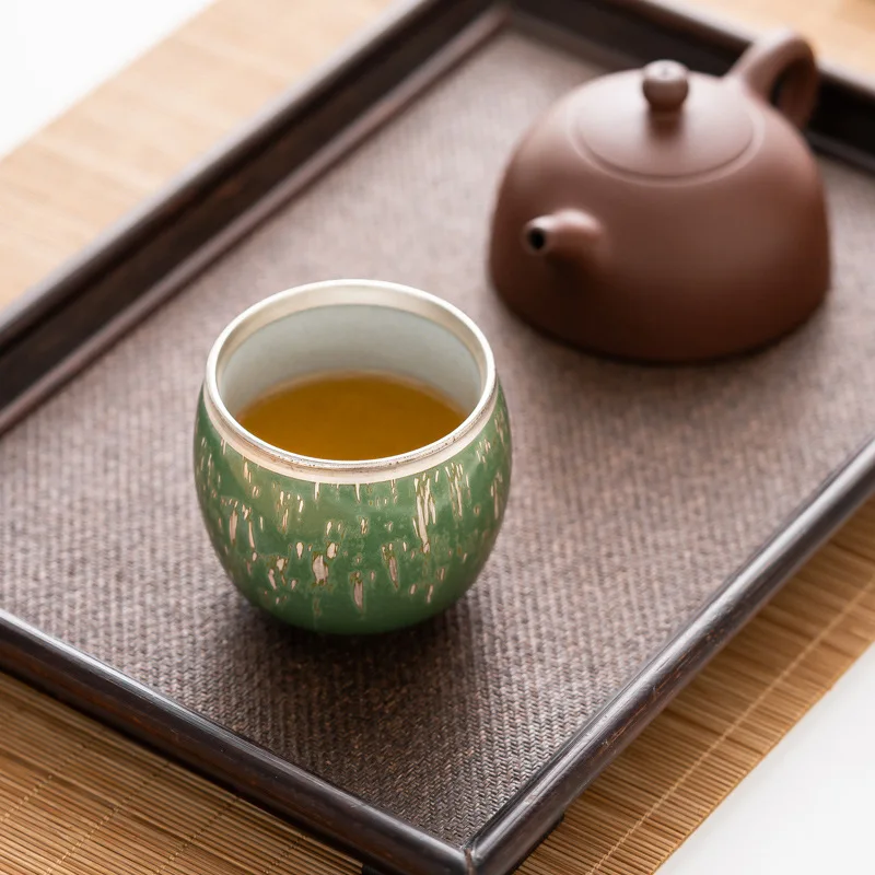 

Серебристая чашка мандарина, стандартная одинарная чашка, японская стандартная Роскошная Ретро чашка для чая ручной работы, керамическая чайная чашка, подарочная коробка