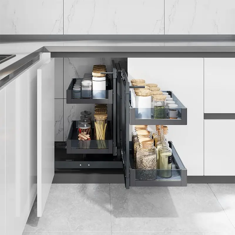 Wholesale Kitchen accessories cabinet organizers universal glass basket magic corner cabinet pullout organizer for kitchen 6