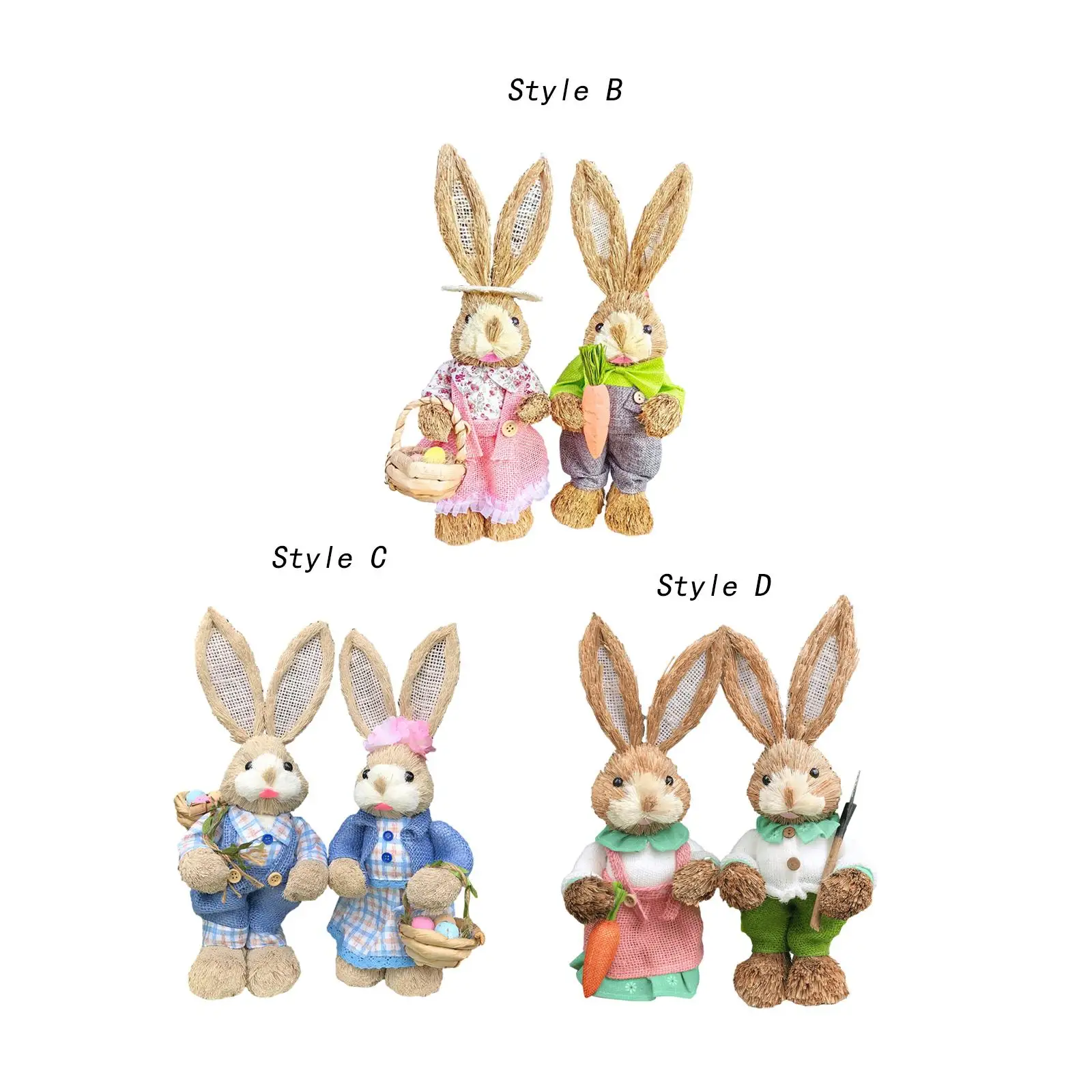 

2 Pieces Bunny Figurines Easter Decorations Desktop Ornaments Straw Rabbit Sculptures for Office Balcony Courtyard Lawn Yard