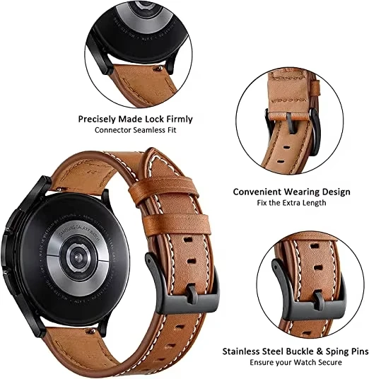 Vintage-Style Leather Smartwatch Replacement Strap, 22mm Bracelet Correa