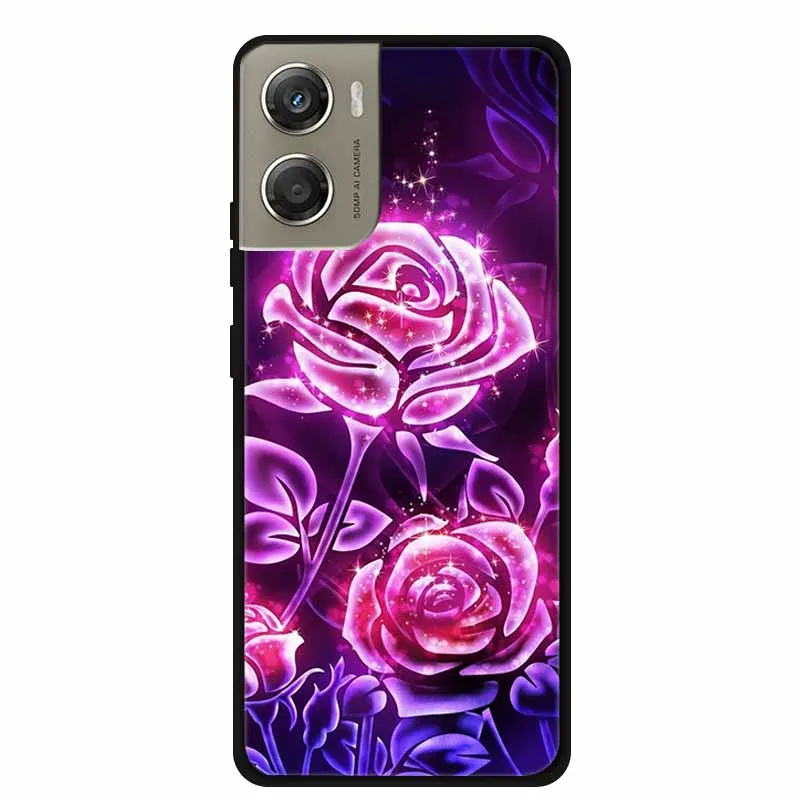 Cute Cartoon Animal Soft Silicone Back Cover with Flower Design - Black
