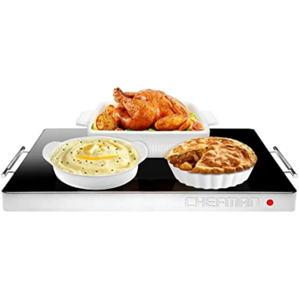 Chefman Electric Warming Tray with Adjustable Temperature Control, Glass Top Large 21&rdquo;x16&rdquo; Surface Keeps Food Hot,Black