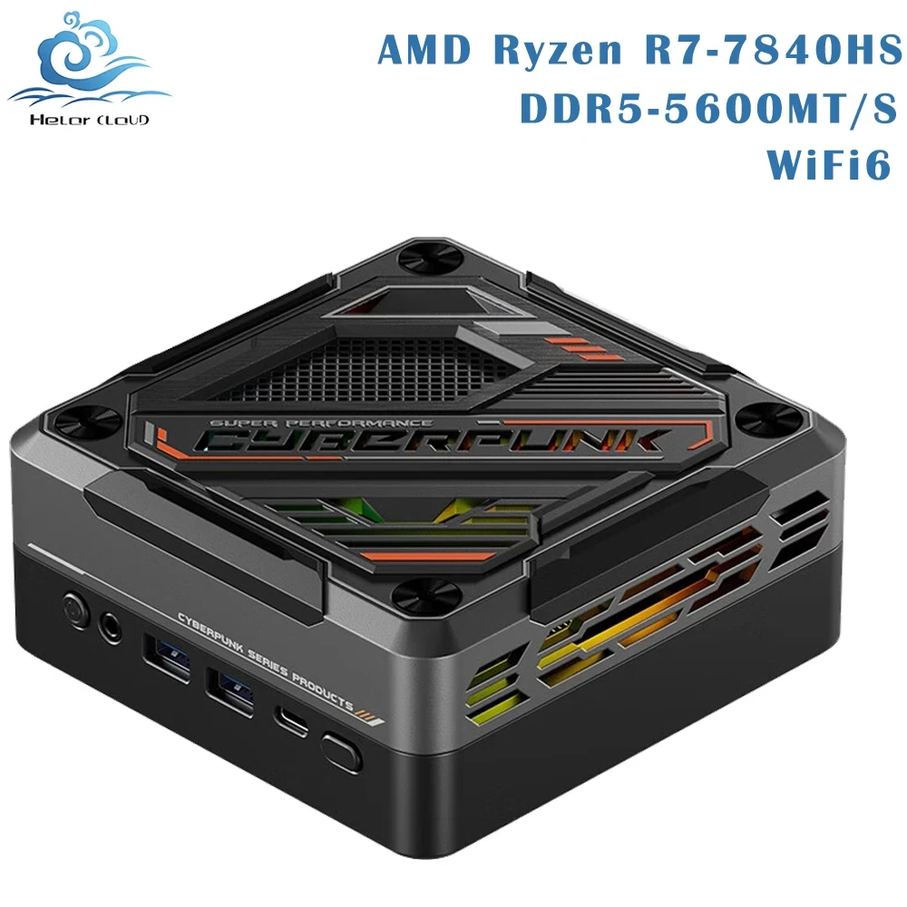 Helorpc herní mini PC AMD ryzen R7-7840HS radeon 780M grafika DDR5 M.2 NVME podpora win10/11 systém  úřad ploše počítač