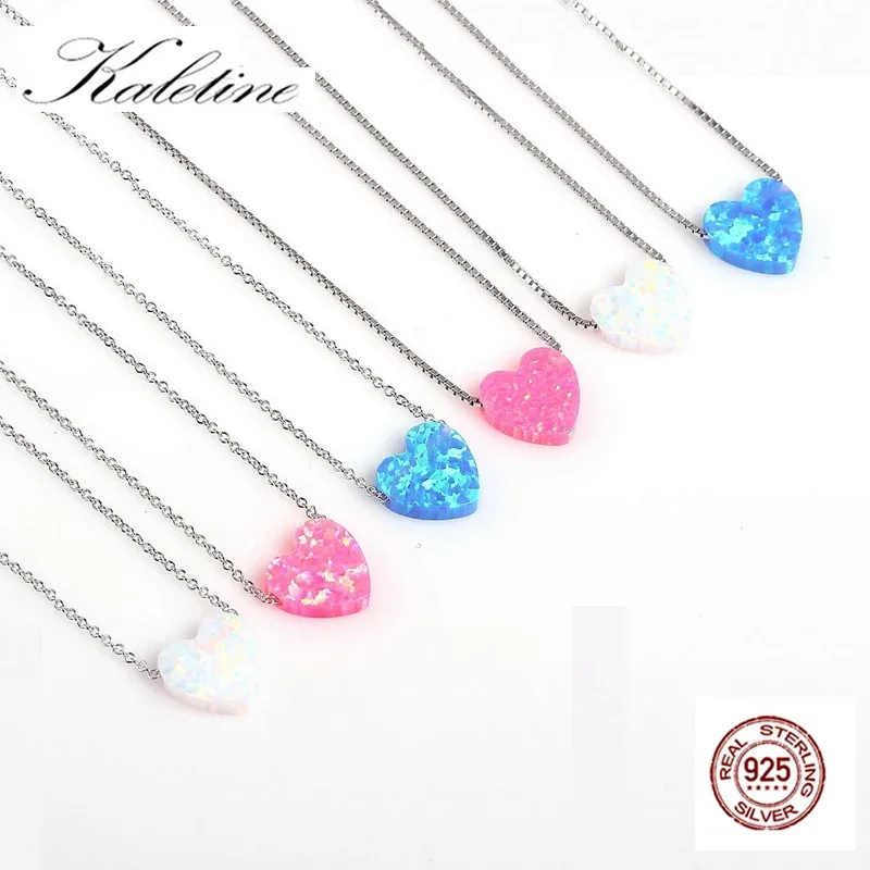 925 Sterling Silver Necklaces pendant necklace silver necklace silver pendant silver necklace charms Created Opal Pendant Heart Shaped Women Jewelry