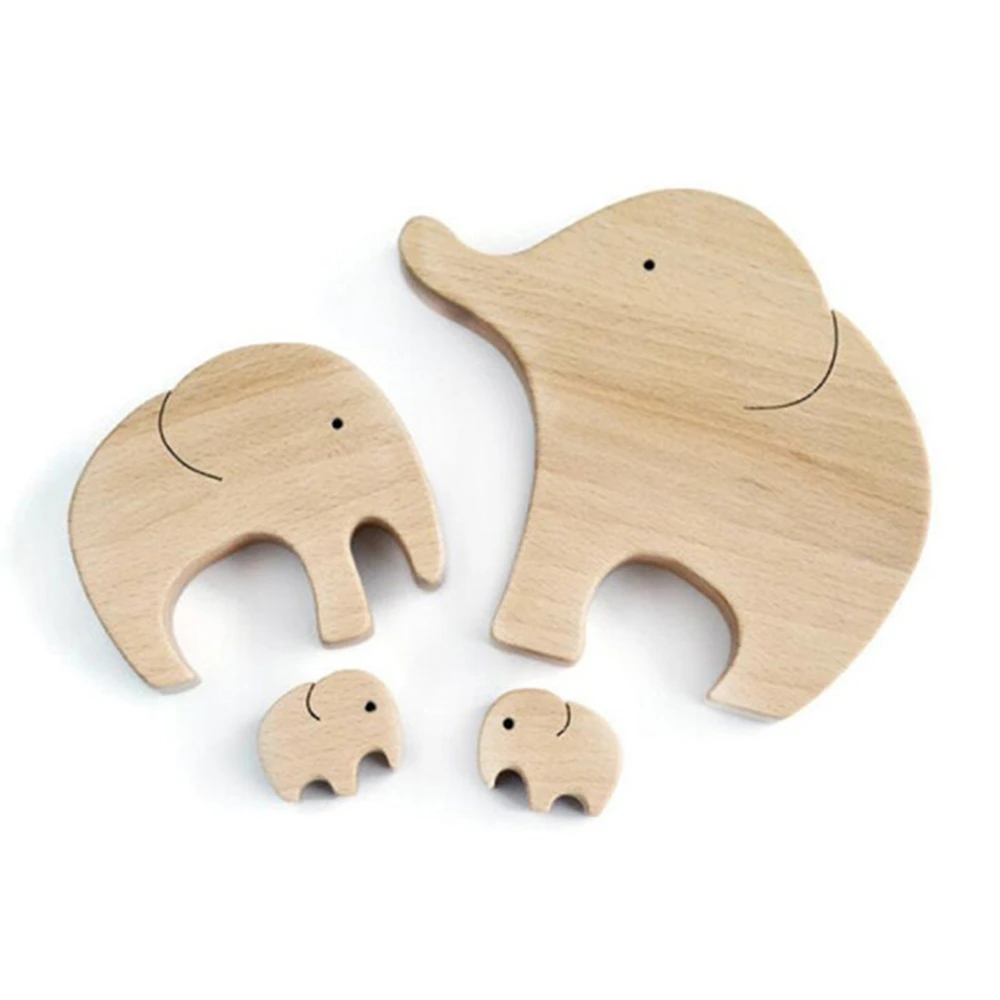 Children Bedroom Cute Wood Elephant Statue Ornament for Furniture Decor Toy Elephant Family Decoration Crafts