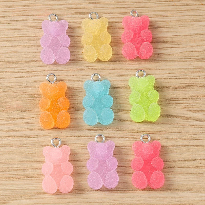 20 Stück 11x19mm Cartoon Bonbonfarben Harz Gummibärchen Charms Anhänger für Schmuckherstellung Tropfen Ohrringe Halsketten DIY Bastelbedarf