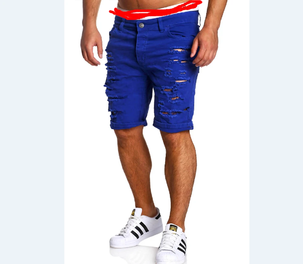 Men Boy Skinny Runway Straight Short Denim Pants Destroyed Ripped Jeans Shorts Plus Size