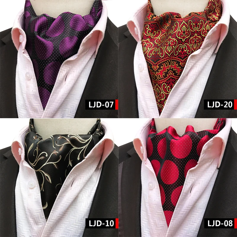 Fashion Men's Necktie Scarf British Vintage Polka Dot Cravat Suit Neck Ties Wedding Accessori Formal Cravat Ascot Scrunch Self
