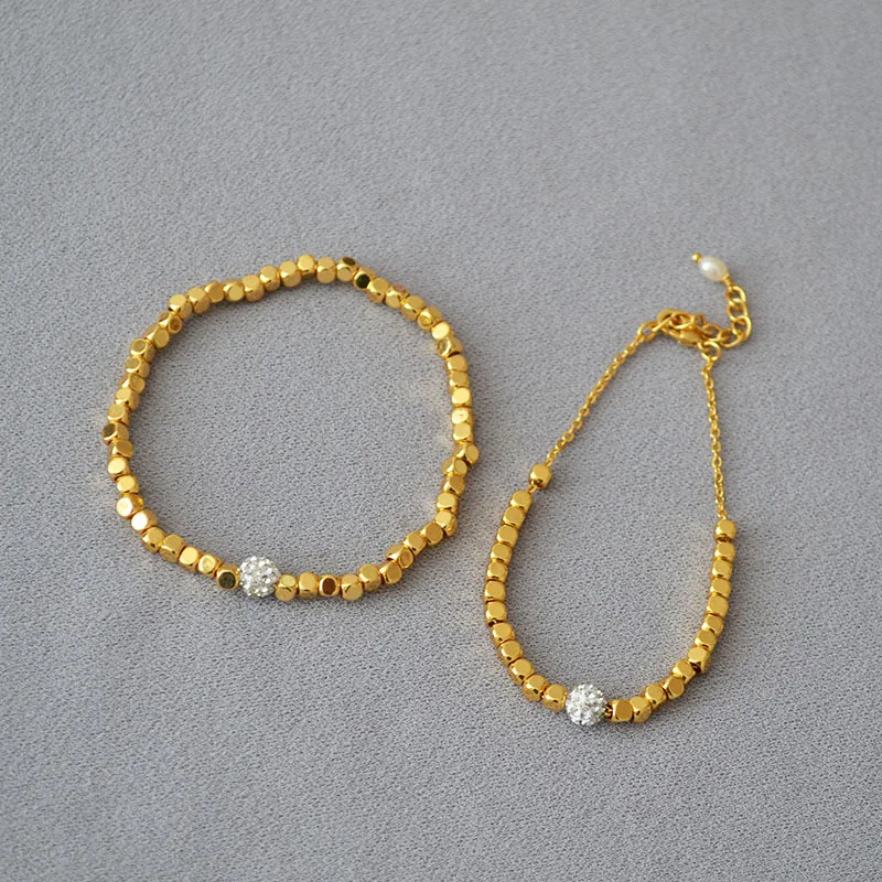 

Square Beaded Bracelet Gold Plated Brass Zircon Diamond Decor Stylish Irregular Stretch Bracelet