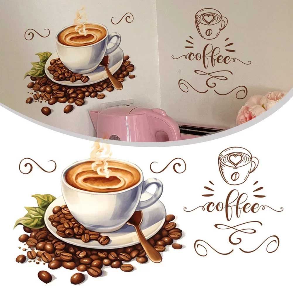 Coffee Cup Wall Stickers Vinyl Self-adhesive Cafe Background Art Decals Pub Decals Kitchen Home Decoration