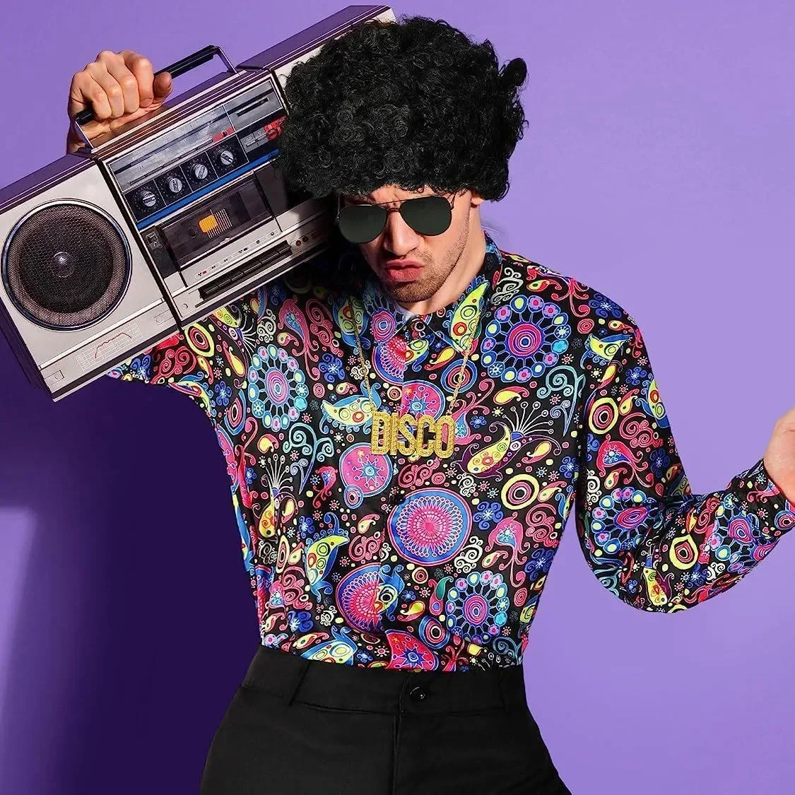 60s 70s Hippie Halloween Costume Sequins Pants Shirt Tops Bell Bottom Men's Flared Trouser Adult Disco Singer Dance Shiny Outfit