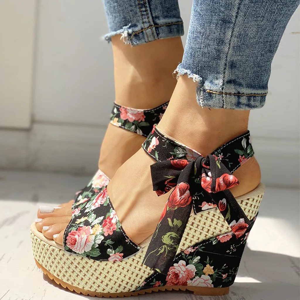 VogeLuxe | Women’s Lace Up Mesh Platform Shoes with Floral Embroidery main image 1
