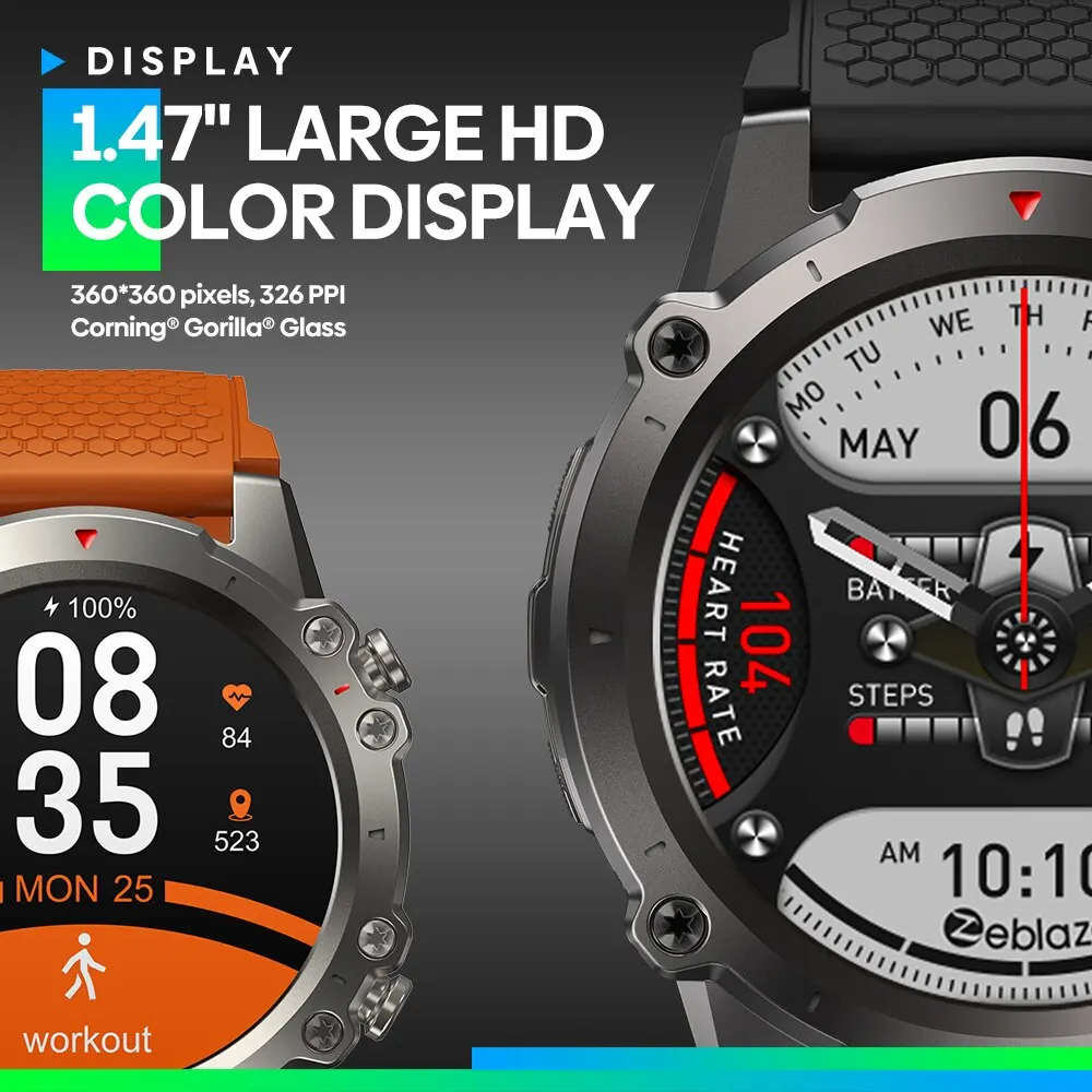 Zeblaze Vibe 7 Ʈ  ȭ Ʈ ġ,  1.47 ġ IPS ÷, 100 +  , 24 ð ǰ ,  Ʈġ