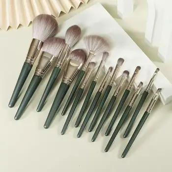 Set di Pennelli da Trucco 14 Pezzi, Morbidi e Soffici, Kit Cosmetico Premium per Fondotinta, Cipria, Ombretto, Portatile per Viaggi