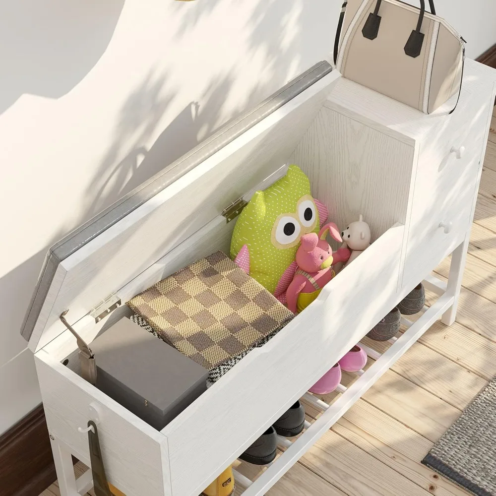 Entryway Shoe Bench with Flip Top Storage Space and 2 Drawers, forEntryway/Hallway 39.4in, Shoes Cabinets 3