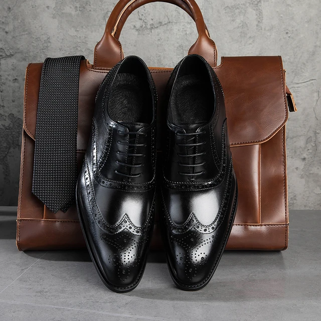 Phenkang Men's Genuine Leather Wedding Business Social Dress Flats Luxury  Brand Oxford Shoes For Men Elegant Shoe