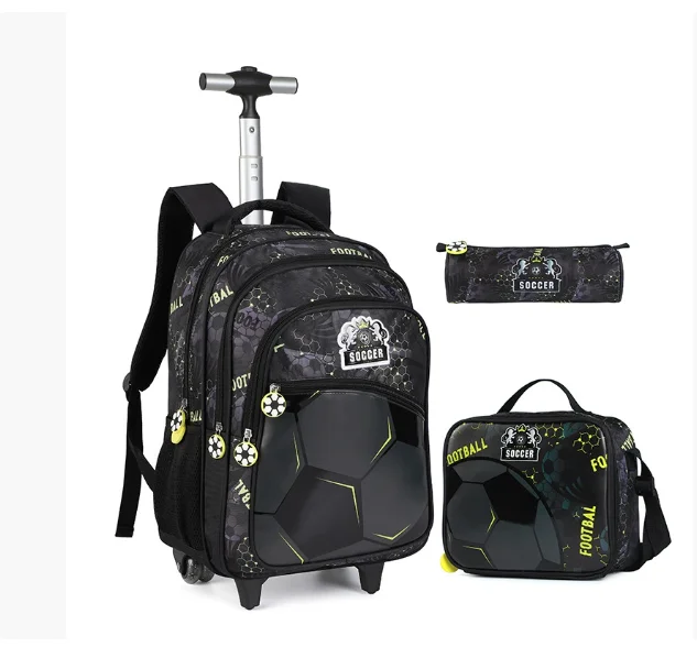 Sacs à roulettes pour garçons, sac à dos d'école à roulettes avec roulettes pour garçons, ensemble de sacs à dos à roulettes pour école de Football, sacs de bagages de voyage pour enfants